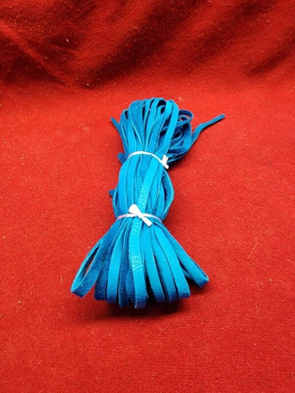 Blue leather laces on red background.