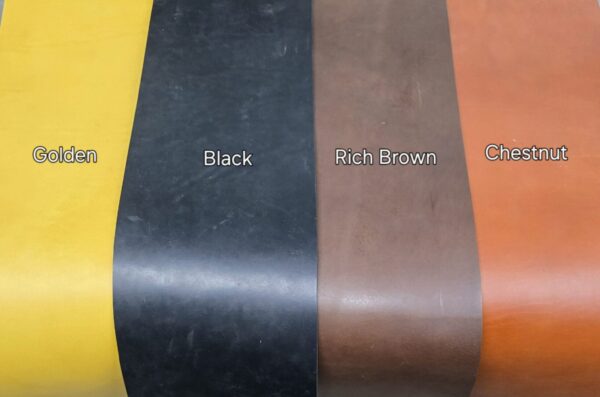 20241227_122319 Four leather color samples: golden, black, brown, chestnut.
