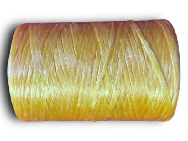 Yellow bundle of synthetic raffia twine.