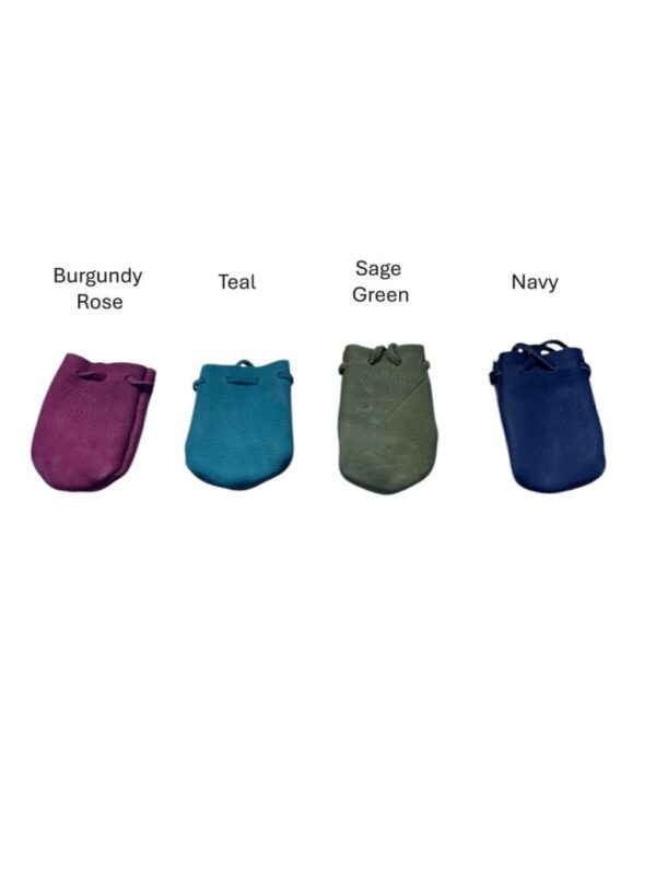 Colorful pouches: burgundy, teal, sage, navy.
