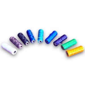 GFQG1423 Colorful spools of thread arranged in arc.