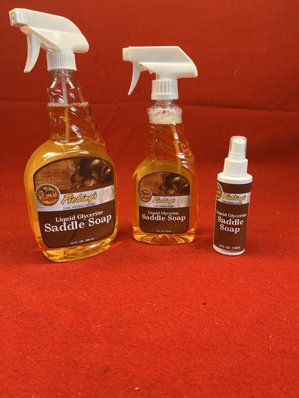 Spray bottles of saddle soap in different sizes