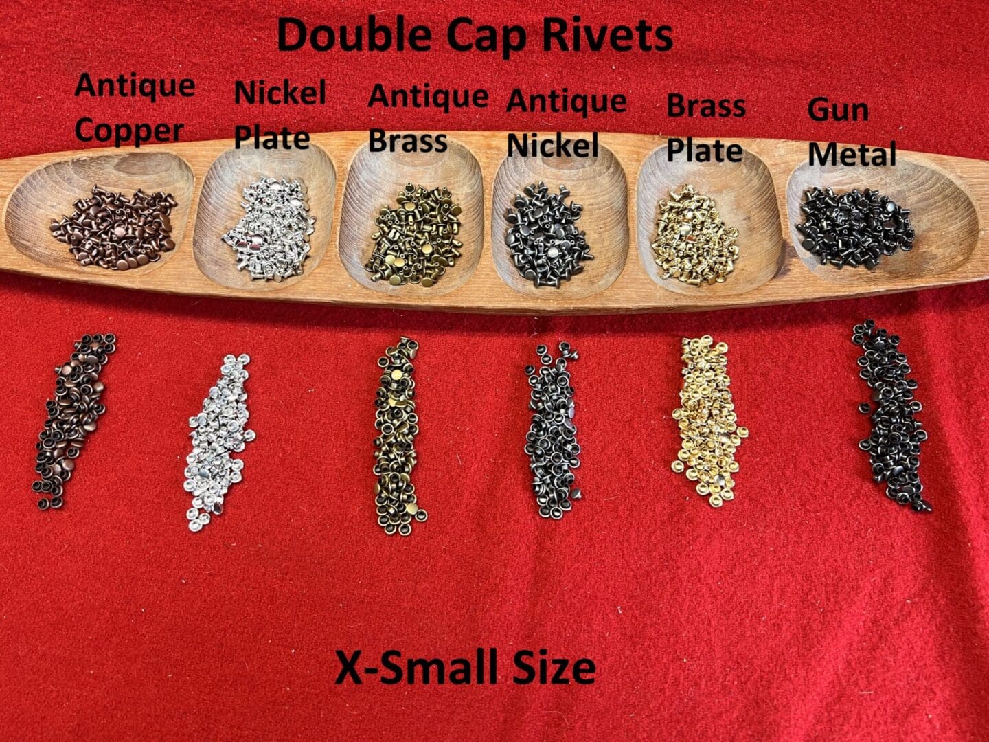 X Small Size Double Cap Rivets Available in Six Colors