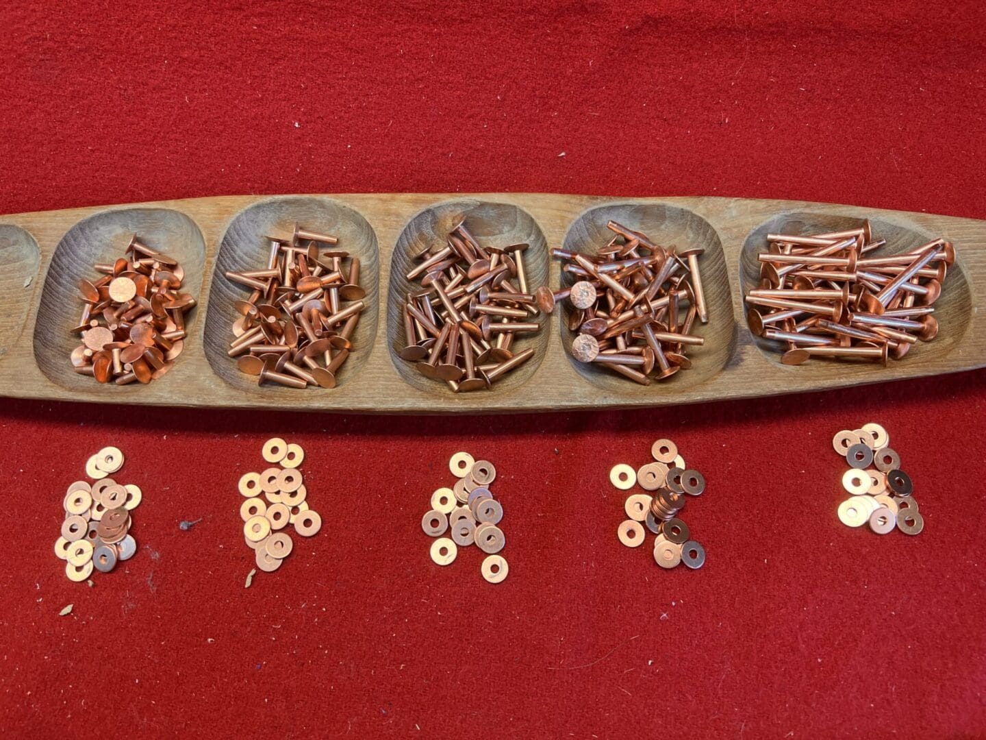 Copper Rivets and Burr, Nine to One LB Box in Five Sizes
