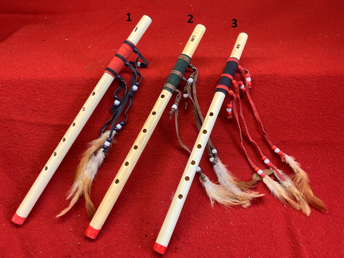 Bamboo Wooded Flute with Leather Wrap Adorned with Beads and Feathers