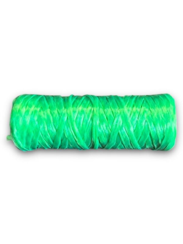 Green plastic twine roll on white background.