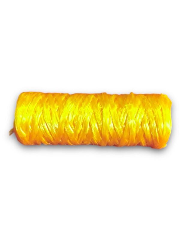 Yellow plastic twine spool on white background.