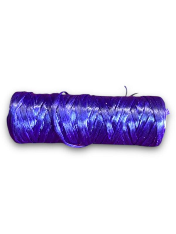 Roll of shiny blue plastic twine.