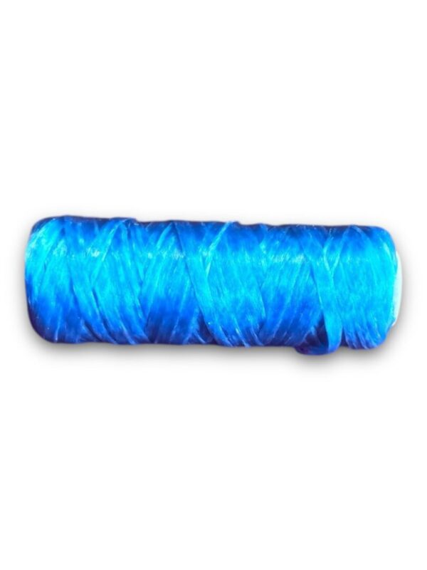 Blue plastic rope roll on white background.