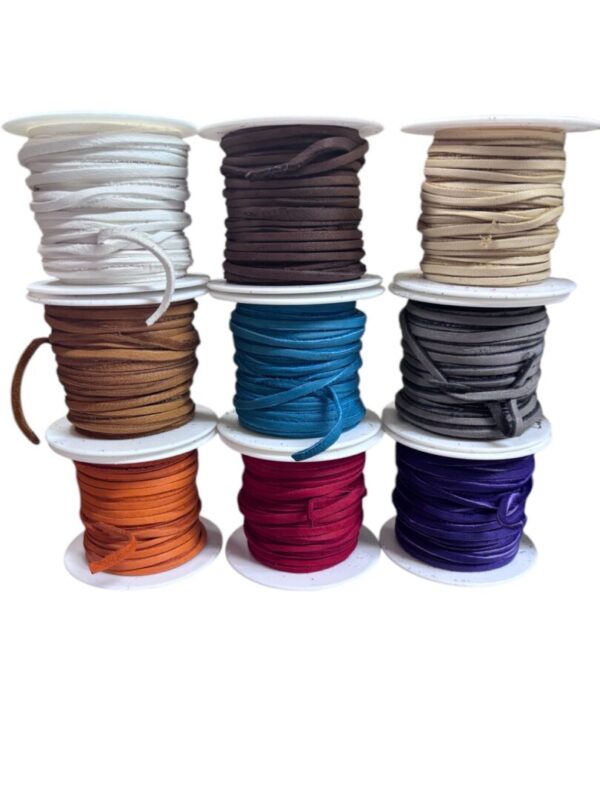 Colorful spools of various ribbons stacked.