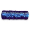 Blue iridescent ribbon spool on white background.