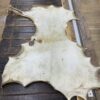 Tanned animal hide on wooden table.