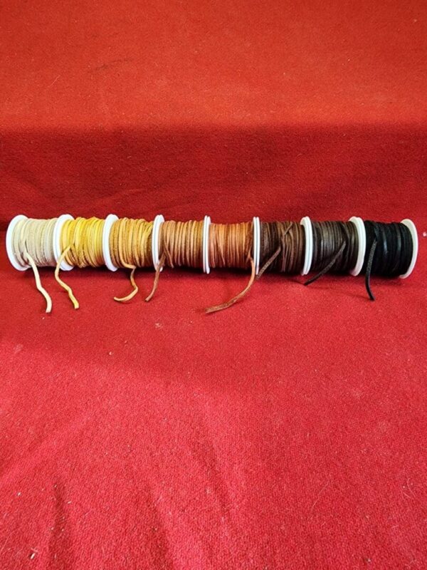 Spools of colored thread on red background.