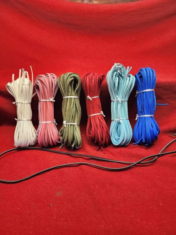 Six colorful bundles of cords on display.