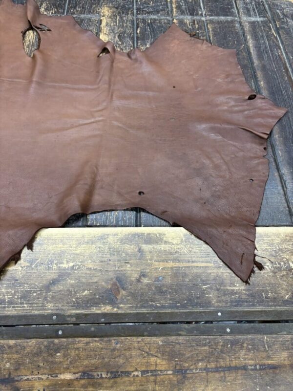 IMG_1890 Brown leather hide on wooden surface.
