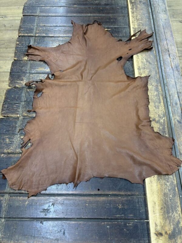 IMG_1896 Brown leather hide on wooden surface.