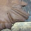 Brown leather hide on wooden surface.