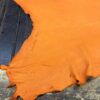 Orange leather hide on wooden surface.
