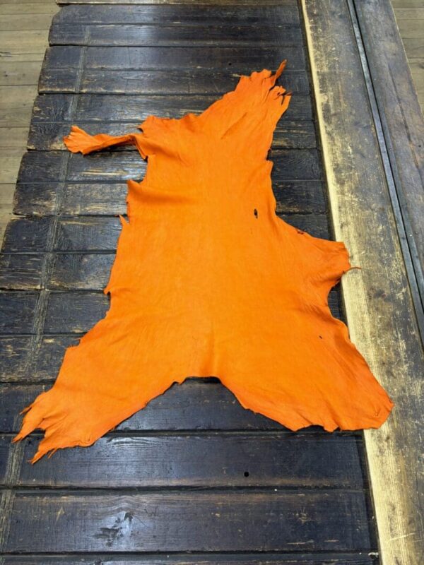 IMG_2032 Orange animal hide on wooden table.