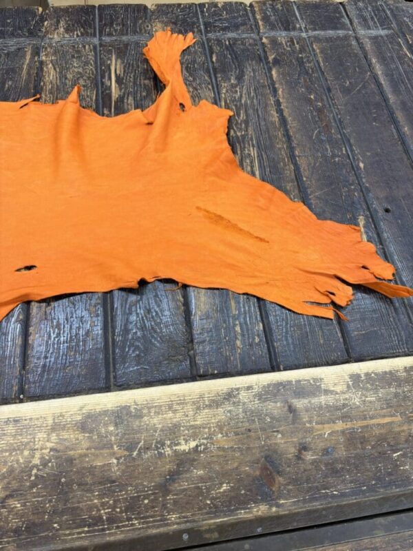 IMG_2034 (1) Orange leather hide on wooden surface.