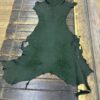 Green leather hide on wooden surface.
