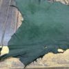 Green leather hide on wooden surface.