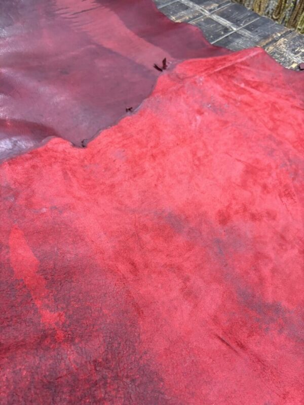 Red leather with mottled texture.