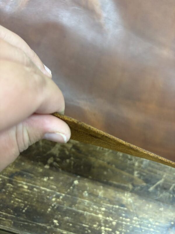 IMG_2672 Hand holding brown leather sample.