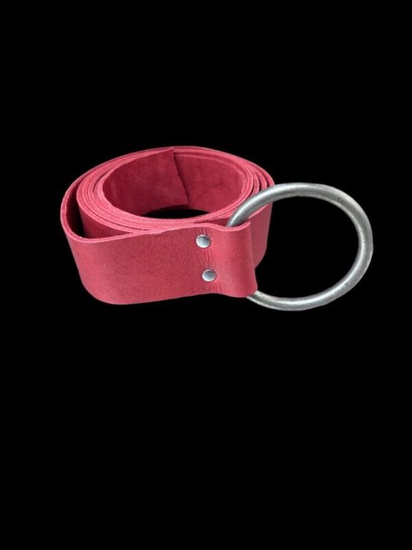 ANEW6699 Red leather belt with metal ring.