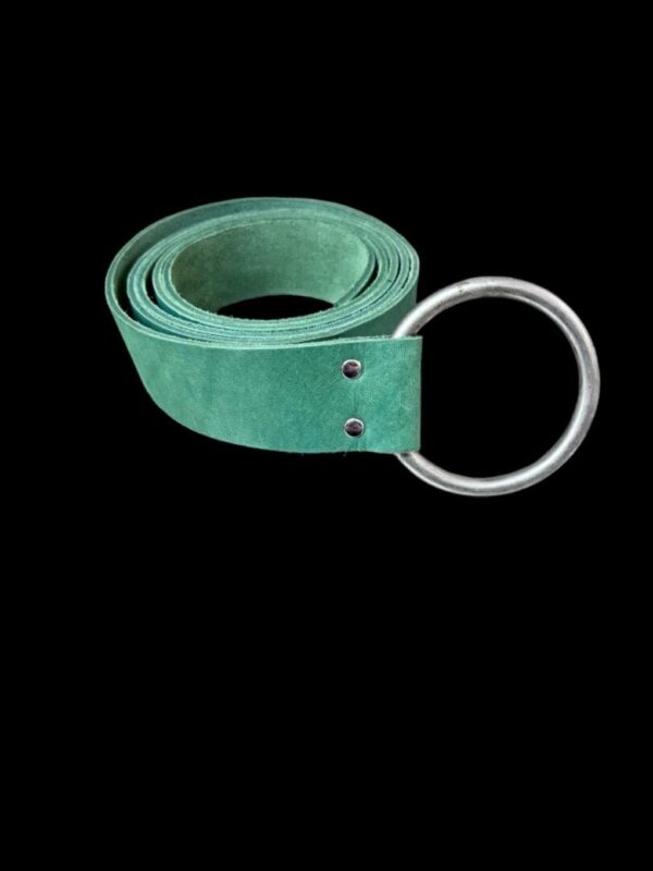 CYXD4022 Green leather belt with metal ring.