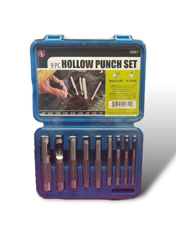 9 piece hollow punch set in case.