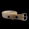 Tan leather belt with silver buckle.