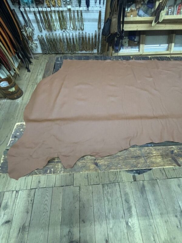 Brown leather hide on wooden floor.