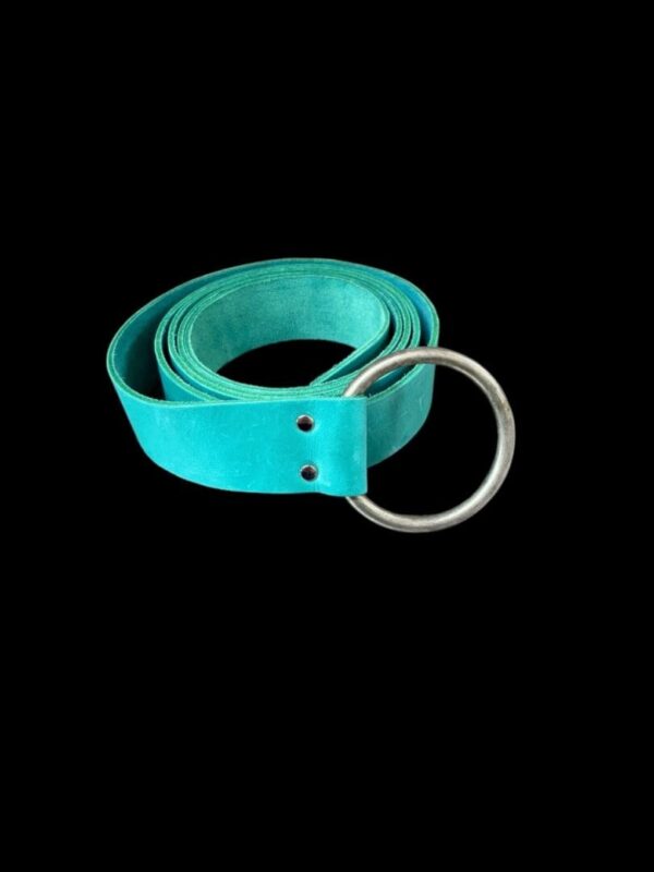 NXLA0083 Teal leather belt with silver ring.