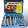 9-piece hollow punch set in case.