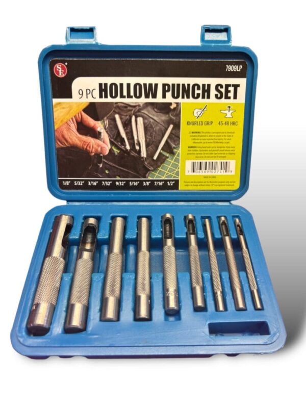 9-piece hollow punch set in case.