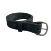 Black leather belt with silver buckle.