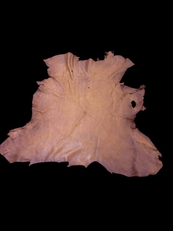 Tanned leather hide against a black background.