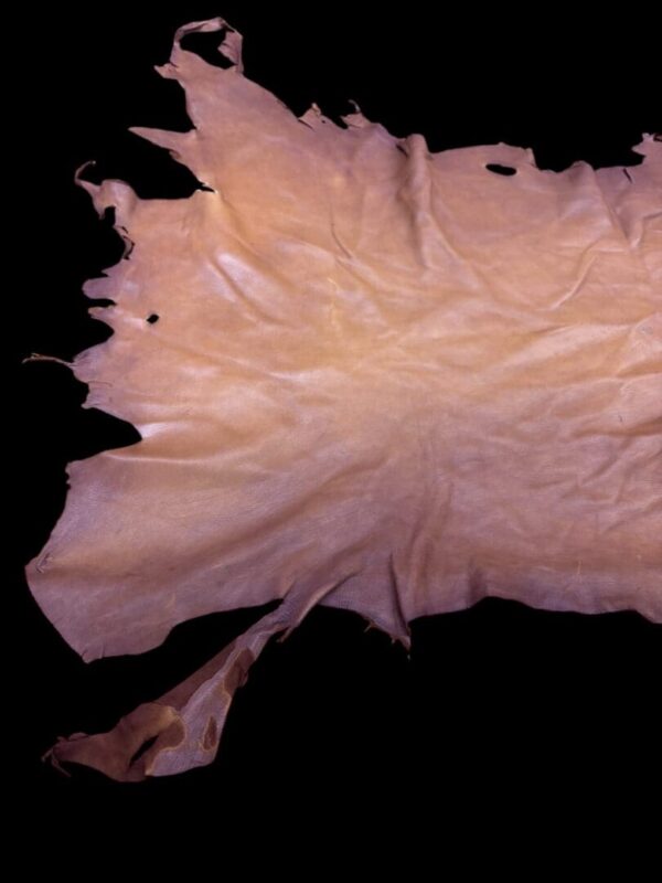 Tan leather hide on a black background.
