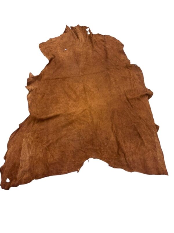 QJJP1636 Brown suede leather hide on white background.