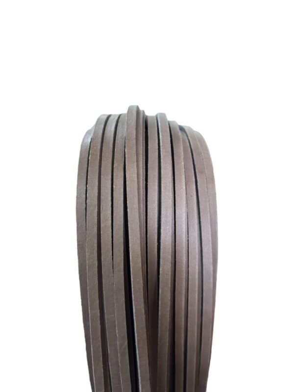 Brown leather strips coiled vertically.