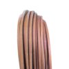 Brown leather strips coiled, white background.