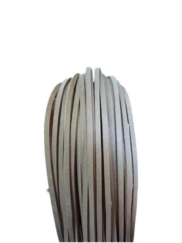 Roll of beige leather strips.