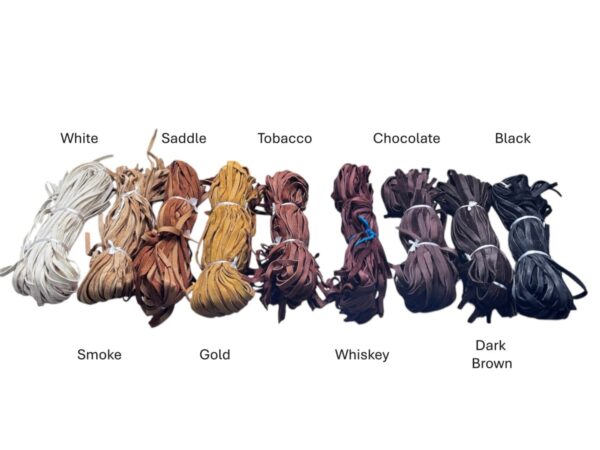 PEMG9347 Colored leather laces labeled in various shades.