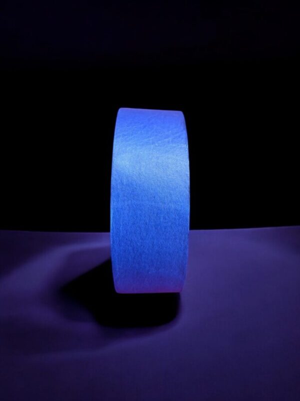 Glowing blue tape against dark background.
